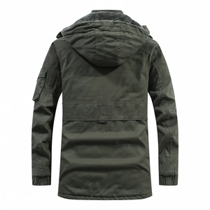 Parka invernale da uomo verde militare con fodera in pile e tasca tattica sulla manica