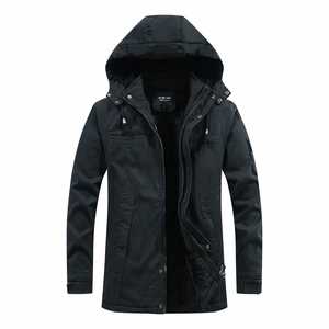 Parka da uomo con cappuccio e fodera in ecopelliccia spessa giacca stile workwear nero