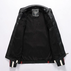 Veste de moto homme en cuir PU noir avec doublure polaire chaude et détails rayés aux poignets