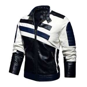 Veste de moto pour homme en similicuir PU avec col montant et design patchwork coloré
