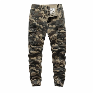 Men's camouflage cargo jogger pants with multi-pockets and elastic cuffs in green