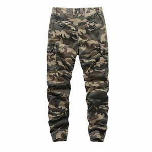 Mens camouflage cargo pants with tapered ankles and back pockets in jungle print