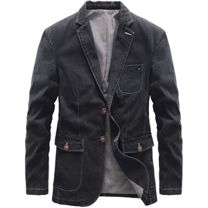 Men Casual Denim Blazer Jacket Cotton Blend Breathable Notch Lapel Single Breasted Multi Pocket Workwear Outerwear For Men