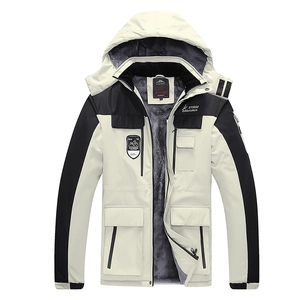 Winter Übergroßer Kapuzenparka in Schwarz und Beige mit warmem Fleecefutter für Herren