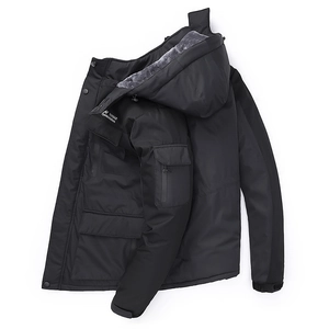 Herren Winterparka in Schwarz mit Fleece-Kapuze und winddichtem Multi-Taschen-Design