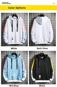 Détails du sweat à capuche bicolore avec poche kangourou et poignets côtelés pour hommes