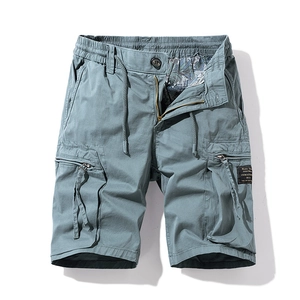 Short cargo ample pour homme bleu gris avec taille élastique et poches à fermeture éclair