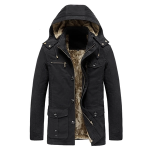 Herren Baumwolljacke mit Fleece-Futter, Kapuze und Taschen für Winter in Schwarz