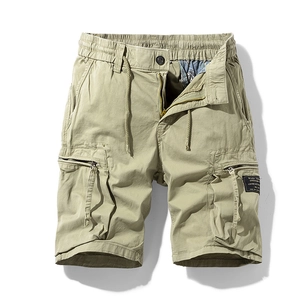 Short cargo kaki pour hommes avec taille élastique à cordon et multiples poches utiles
