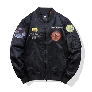 Men's MA-1 Flight Bomber Jacket Windproof Waterproof Nylon Shell Military Embroidery Patches Ribbed Trim Casual Outerwear Coat