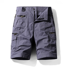 Herren Cargo-Shorts in Steingrau aus schwerer Baumwolle mit mehreren Taschen und Industrie-Stil