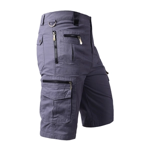 Men's loose cargo shorts in dark grey cotton with multi-pockets and functional D-rings