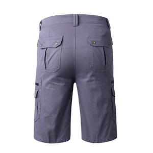 Detailed back view of men's cotton cargo shorts with functional flap pockets and zip detail