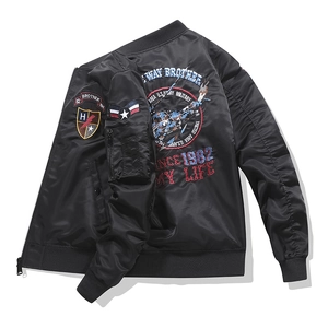 Giacca bomber MA-1 nera da uomo con ricami militari e stampa elicottero sul retro