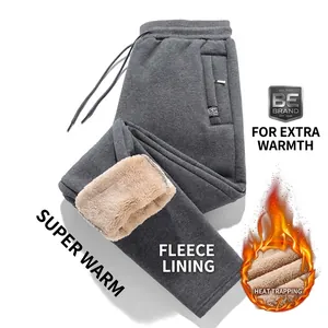 Men's winter fleece lined sweatpants in dark gray with warm sherpa lining and drawstring waist