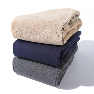 Winter fleece sweatpants for men with thick sherpa lining in beige, navy, and dark grey