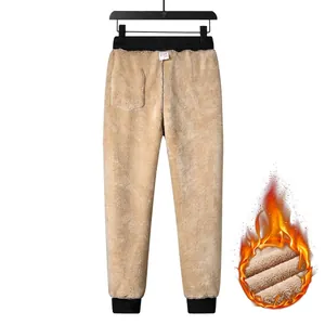 Men's winter thick sherpa lined fleece sweatpants with thermal rib cuffs in black