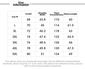 Size chart for men winter jacket showing length, shoulder, chest and sleeve measurements