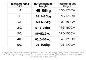 Detailed size chart for men's winter jacket with height and weight recommendations