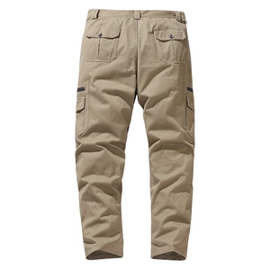 Pantalon cargo homme kaki en coton sergé à poches multiples et crochet métallique
