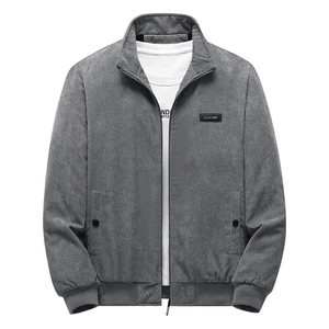 Men's grey corduroy winter jacket with standing collar and warm lining for casual wear