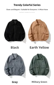 Detail grid of corduroy jackets in black, khaki, gray, and green with ribbed cuffs
