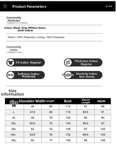 Detailed size chart and material specifications for men's corduroy fleece jacket