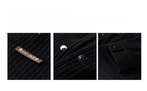 Detail of black corduroy jacket showing vintage metal buttons and branded woven label