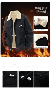 Detail of men corduroy jacket with thick white fleece lining and practical inner pocket