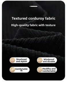 Macro shot of durable black corduroy fabric texture for winter men's casual jackets
