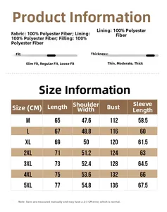 Detailed size chart for men's winter corduroy jacket featuring M-5XL measurements