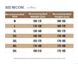 Size chart for winter corduroy jacket from M to 5XL with height and weight guide