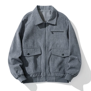 Men's Corduroy Fleece Lined Jacket Warm Winter Padded Coat Cargo Workwear Style Lapel Zipper Outerwear Top For Men