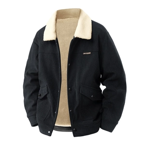 Men's Retro Corduroy Jacket Sherpa Fleece Lining Thick Warm Winter Casual Business Outerwear Lapel Single Breasted Coat