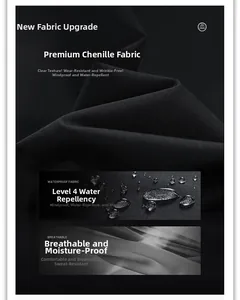 Detail of chenille fabric showing water-resistant texture and breathable material