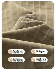 Detail of khaki 3D grid texture fabric, windproof and durable material for men jackets