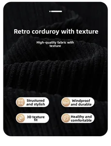 Detailed macro view of high-quality black corduroy fabric texture for men's winter jackets