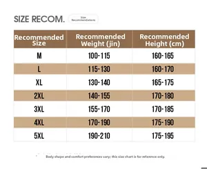 Size recommendation chart for men's jackets with weight and height measurements