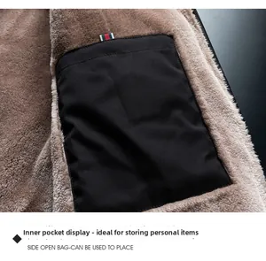 Close-up of thick fleece lining and functional inner pocket with striped detail