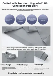 Detail view of premium pilling-resistant cotton polo shirt showing collar and seamless hem