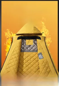 Detailed view of yellow insulated winter jacket with quilted lining and heat retention tech