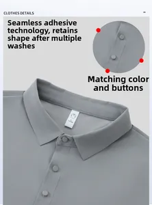 Detail of grey men's Polo shirt showing seamless bonding and matched color buttons