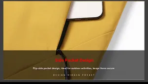 Detail of a bright yellow jacket showing a secure zippered side pocket for outdoor utility