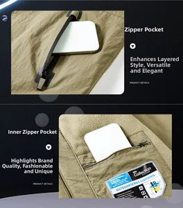 Detail of waterproof zipper pockets and thermal fleece lining on men's outdoor jacket