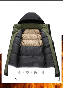 Detail view of winter parka featuring graphene heat-reflective lining and thermal insulation