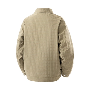 Men's khaki lapel jacket with waffle texture and silver cuff buttons back view