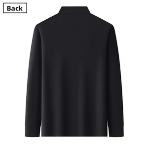 Rear view of long sleeve black polo shirt showing smooth fabric texture and tailored fit