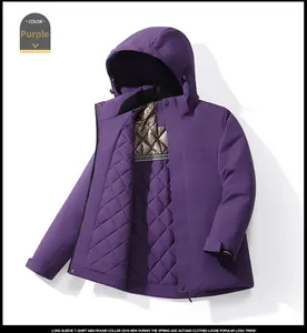 Detail of purple winter jacket showing diamond quilted lining and waterproof fabric texture