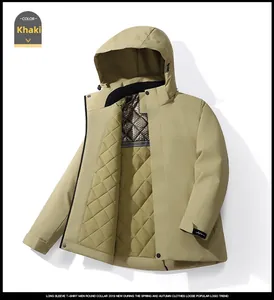 Detail of khaki hooded winter jacket showing inner diamond-quilted lining for extra warmth
