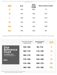 Detailed size guide table for thermal winter jacket including bust and height recommendations